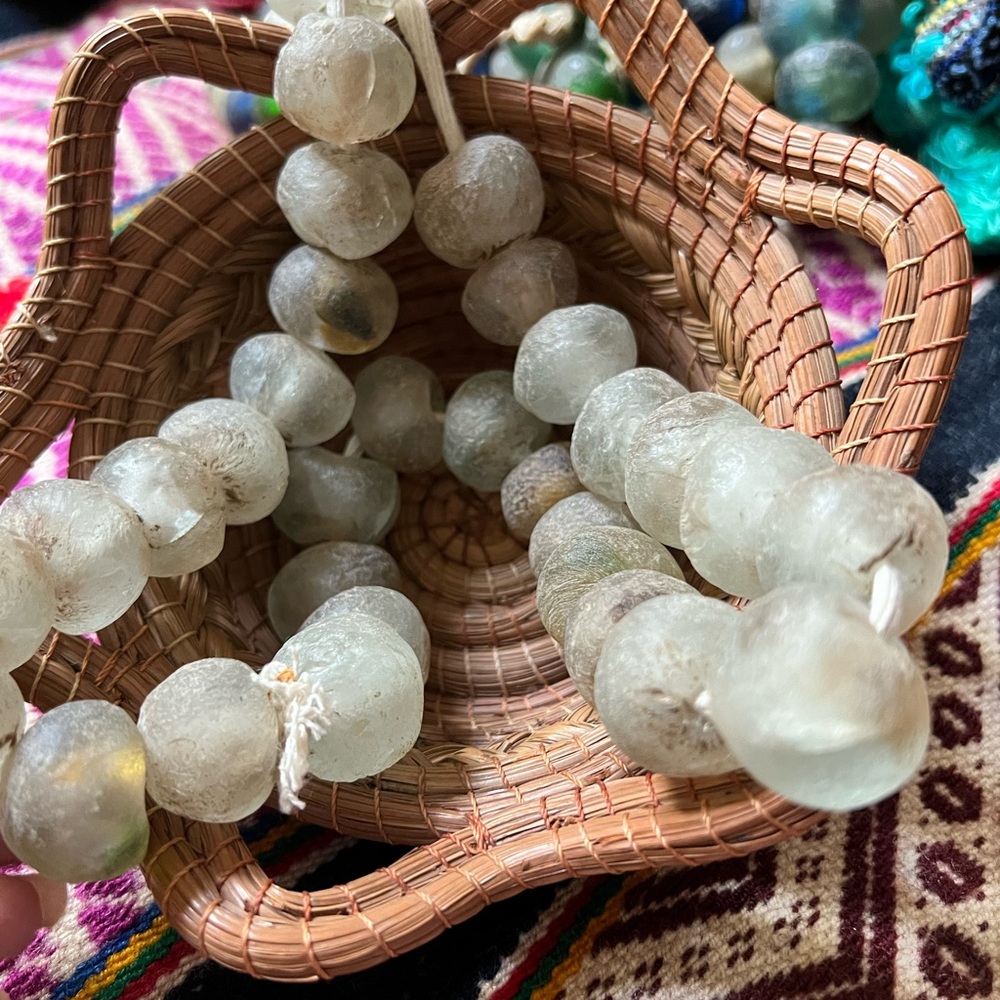 Strand of Recycled glass trade beads collector’s pieces from Africa